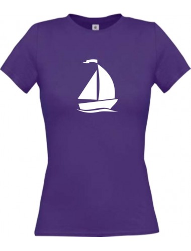 Lady T-Shirt Segelboot, Jolle, Skipper, Kapitän, kult, lila, L