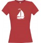 Lady T-Shirt Segelboot, Jolle, Skipper, Kapitän, kult, rot, L