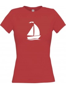 Lady T-Shirt Segelboot, Jolle, Skipper, Kapitän, kult, rot, L