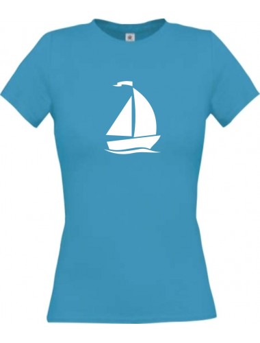 Lady T-Shirt Segelboot, Jolle, Skipper, Kapitän, kult, türkis, L