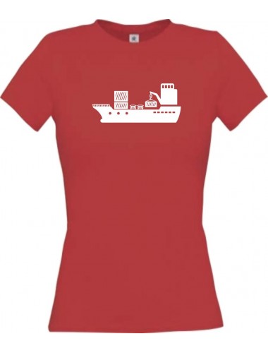 Lady T-Shirt Frachter, Übersee, Schiff, Skipper, Kapitän, kult, rot, L