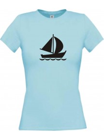 Lady T-Shirt Segelyacht, Jolle, Skipper, Kapitän, kult, hellblau, L