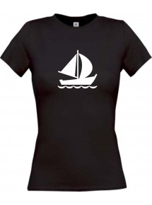 Lady T-Shirt Segelyacht, Jolle, Skipper, Kapitän, kult, schwarz, L