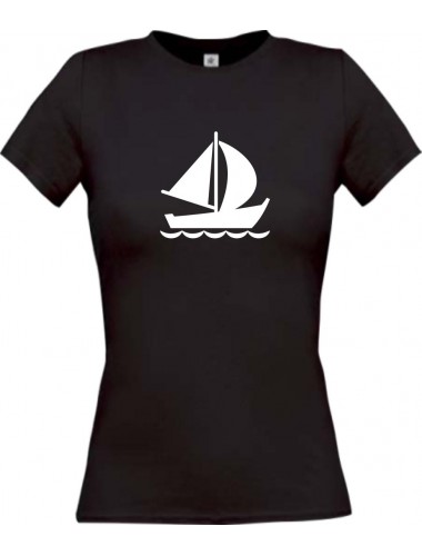 Lady T-Shirt Segelyacht, Jolle, Skipper, Kapitän, kult, schwarz, L