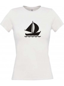 Lady T-Shirt Segelyacht, Jolle, Skipper, Kapitän, kult, weiss, L