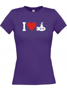 Lady T-Shirt I Love U-Boot, Tauchboot, Kapitän, kult