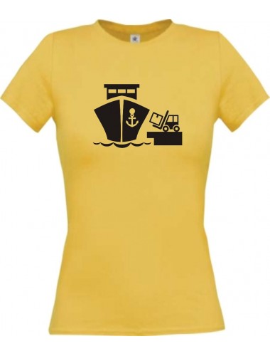 Lady T-Shirt Frachter, Übersee, Skipper, Kapitän, kult, gelb, L