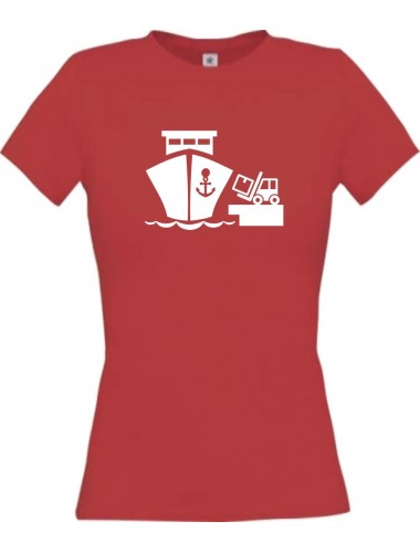 Lady T-Shirt Frachter, Übersee, Skipper, Kapitän, kult, rot, L