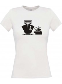 Lady T-Shirt Frachter, Übersee, Skipper, Kapitän, kult, weiss, L