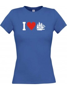 Lady T-Shirt I Love Segelyacht, Kapitän, kult
