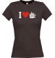 Lady T-Shirt I Love Segelyacht, Kapitän, kult, braun, L