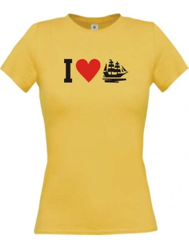 Lady T-Shirt I Love Segelyacht, Kapitän, kult, gelb, L