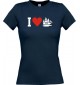 Lady T-Shirt I Love Segelyacht, Kapitän, kult, navy, L