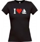 Lady T-Shirt I Love Segelboot, Kapitän, Skipper, kult