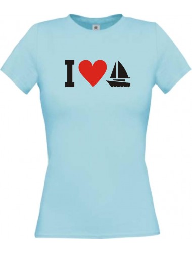 Lady T-Shirt I Love Segelboot, Kapitän, Skipper, kult, hellblau, L