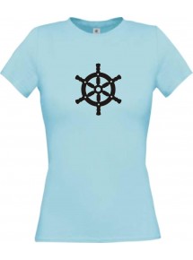 Lady T-Shirt Schiffssteuerrad, Boot, Skipper, Kapitän, kult, hellblau, L