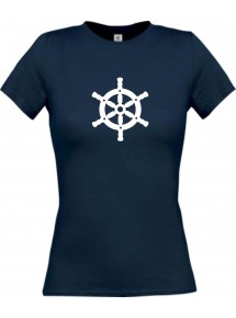 Lady T-Shirt Schiffssteuerrad, Boot, Skipper, Kapitän, kult, navy, L
