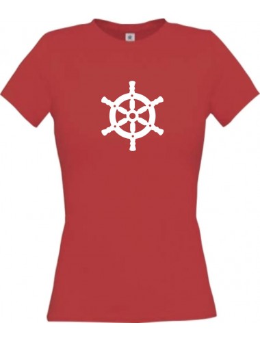 Lady T-Shirt Schiffssteuerrad, Boot, Skipper, Kapitän, kult, rot, L