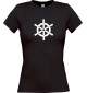 Lady T-Shirt Schiffssteuerrad, Boot, Skipper, Kapitän, kult, schwarz, L