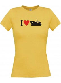 Lady T-Shirt I Love Yacht, Boot, Kapitän, Skipper, kult, gelb, L