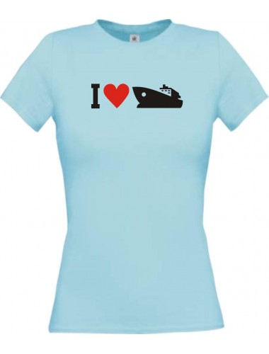 Lady T-Shirt I Love Yacht, Boot, Kapitän, Skipper, kult, hellblau, L