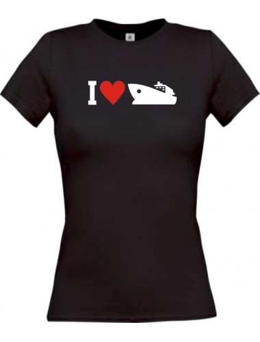 Lady T-Shirt I Love Yacht, Boot, Kapitän, Skipper, kult, schwarz, L