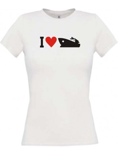 Lady T-Shirt I Love Yacht, Boot, Kapitän, Skipper, kult, weiss, L