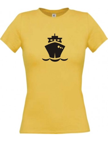 Lady T-Shirt Frachter, Übersee, Boot, Kapitän, kult, gelb, L