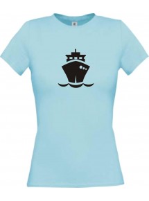 Lady T-Shirt Frachter, Übersee, Boot, Kapitän, kult, hellblau, L