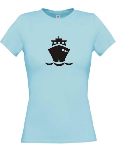 Lady T-Shirt Frachter, Übersee, Boot, Kapitän, kult, hellblau, L