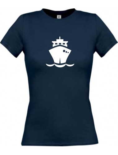 Lady T-Shirt Frachter, Übersee, Boot, Kapitän, kult, navy, L