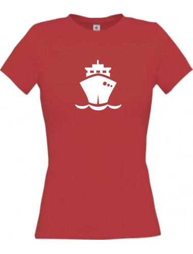 Lady T-Shirt Frachter, Übersee, Boot, Kapitän, kult, rot, L