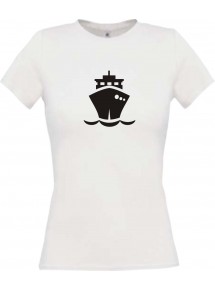 Lady T-Shirt Frachter, Übersee, Boot, Kapitän, kult, weiss, L