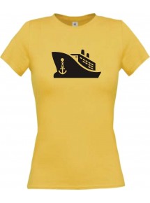 Lady T-Shirt Frachter, Übersee,Kreuzfahrt, Skipper, Kapitän, kult, gelb, L