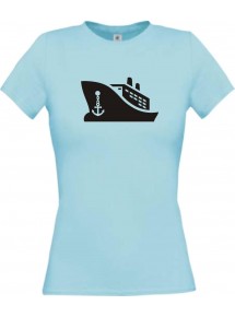 Lady T-Shirt Frachter, Übersee,Kreuzfahrt, Skipper, Kapitän, kult, hellblau, L