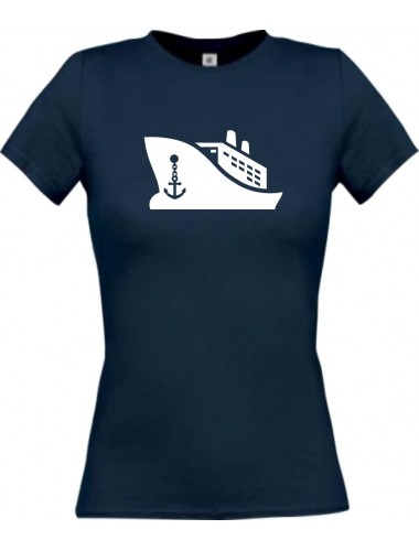 Lady T-Shirt Frachter, Übersee,Kreuzfahrt, Skipper, Kapitän, kult, navy, L