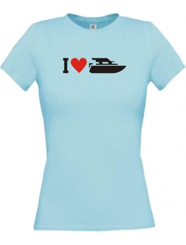 Lady T-Shirt I Love Yacht, Kapitän, Skipper, kult, hellblau, L