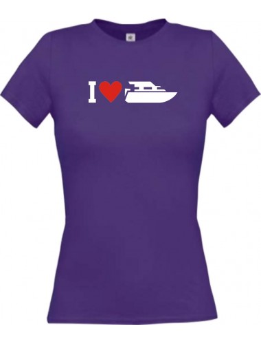 Lady T-Shirt I Love Yacht, Kapitän, Skipper, kult, lila, L