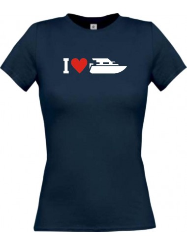Lady T-Shirt I Love Yacht, Kapitän, Skipper, kult, navy, L