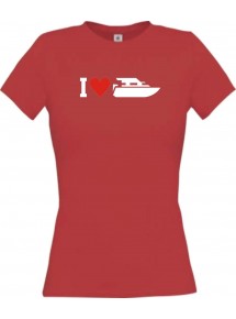 Lady T-Shirt I Love Yacht, Kapitän, Skipper, kult, rot, L