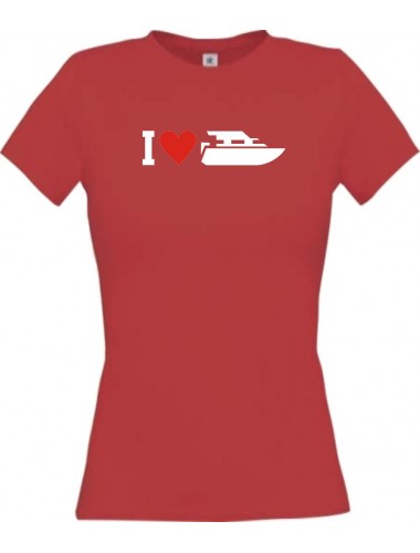 Lady T-Shirt I Love Yacht, Kapitän, Skipper, kult, rot, L
