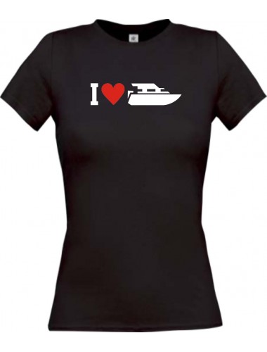 Lady T-Shirt I Love Yacht, Kapitän, Skipper, kult, schwarz, L