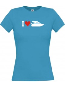 Lady T-Shirt I Love Yacht, Kapitän, Skipper, kult, türkis, L