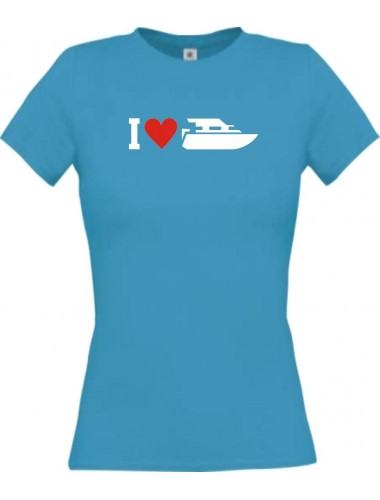 Lady T-Shirt I Love Yacht, Kapitän, Skipper, kult, türkis, L