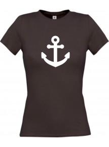 Lady T-Shirt Bootsanker Anker Skipper Kapitän, kult, braun, L