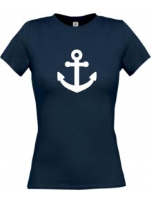 Lady T-Shirt Bootsanker Anker Skipper Kapitän, kult, navy, L