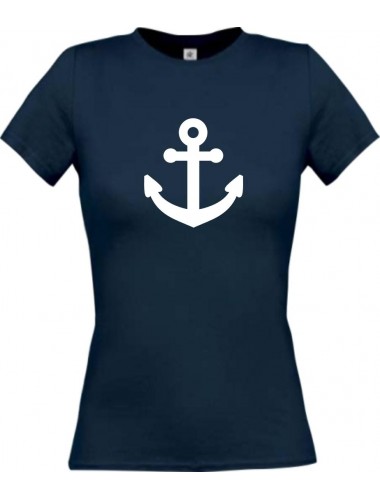 Lady T-Shirt Bootsanker Anker Skipper Kapitän, kult, navy, L