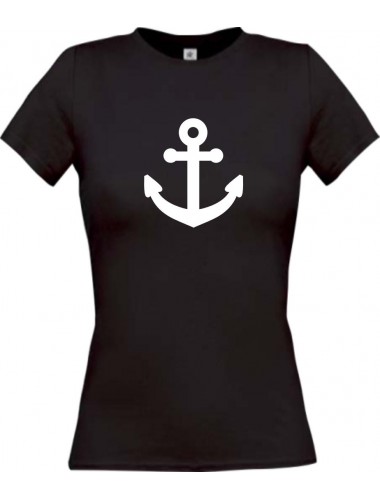 Lady T-Shirt Bootsanker Anker Skipper Kapitän, kult, schwarz, L