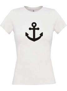 Lady T-Shirt Bootsanker Anker Skipper Kapitän, kult, weiss, L