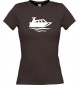 Lady T-Shirt Motorboot, Yacht, Boot, Kapitän, kult, braun, L